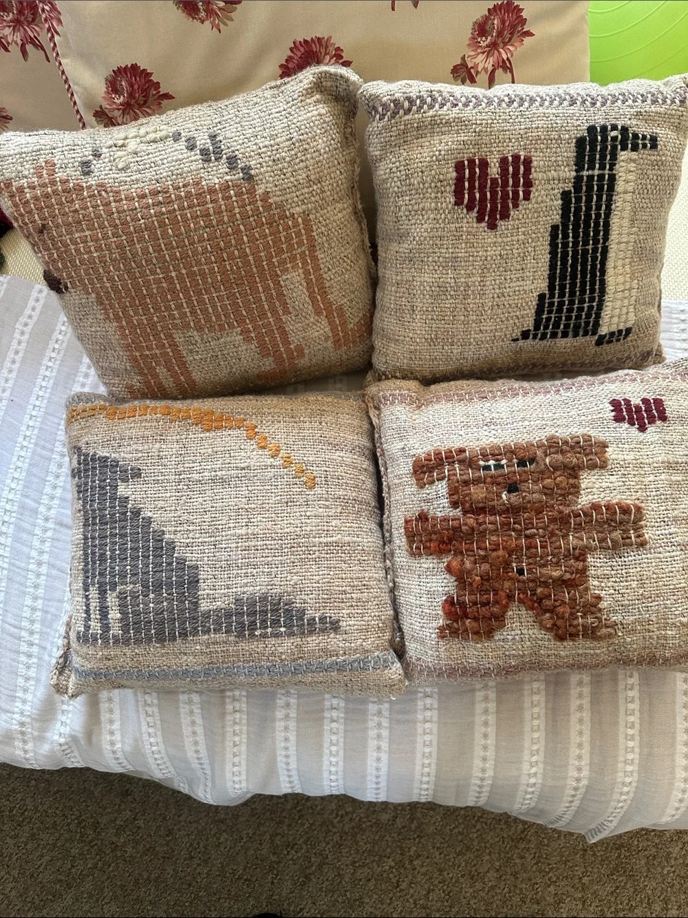Handwoven Animal Motif Throw Pillows - Neutral Rustic Set ***BRAND NEW*** WOT